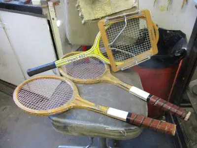 3 OLD VINTAGE TENNIS RACQUETS $5.00 EA. SPORTS DECOR COTTAGE FUN, View more