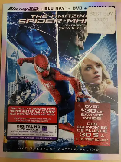Selling The Amazing Spider-Man Blu-Ray+3D, Blu-Ray, DVD, Digital Copy Unopened for $10.00 OBO!