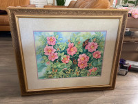 Art Painting Flowers Watercolor Framed Authentic P. Dunlop