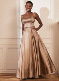 Laura gold prom dress/ gown *WILLING TO NEGOTIATE*