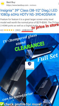 CLEARANCE! Tempered Glass Metal Frame Rack (Black) + 39" TV