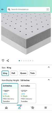 King size 3" memory foam mattress topper