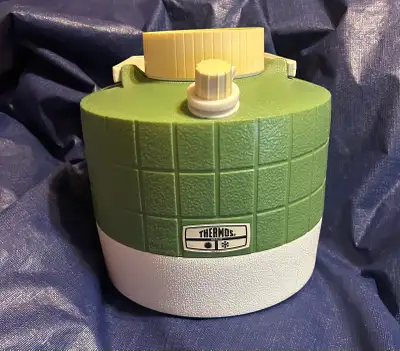 vintage 1970s Thermos brand green and white 1-gallon water jug, View more