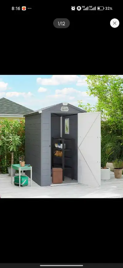 4.5'x 6' Garden Storage Shed with Latch Door, Vents, Sloped Roof, View more