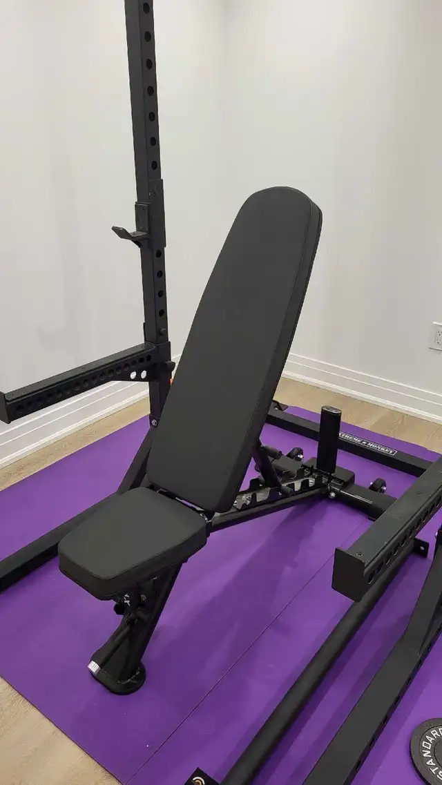Squat rack with bar, bench, weights and pulldown attachment580123633795082245