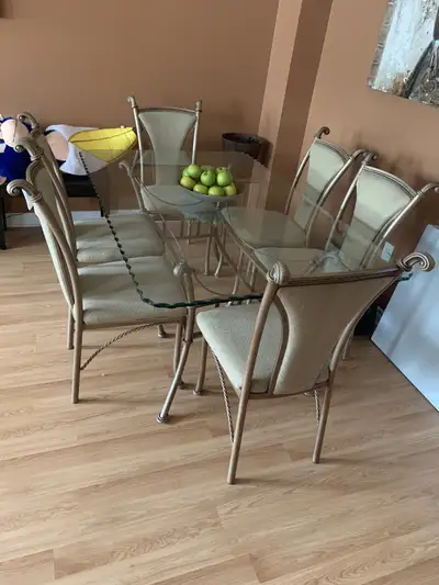 7 Piece Glass Dining Table Set, View more