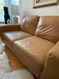 MCM Loveseat sofa in cognac tan GENUINE LEATHER