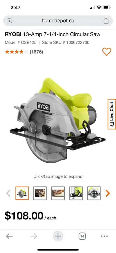 Ryobi Circular Saw plus Tile cutting blade , View more