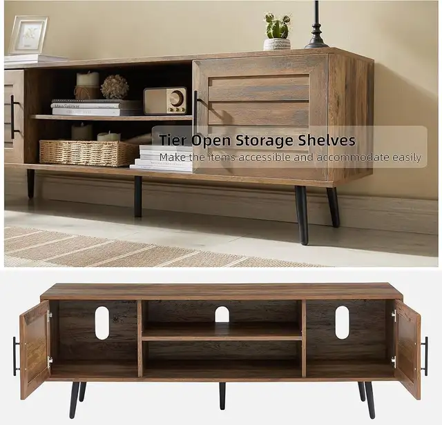 65" Mid Century Modern TV Stand, Wood TV Stand with  Cabin in TV Tables & Entertainment Units in Markham / York Region - Image 8