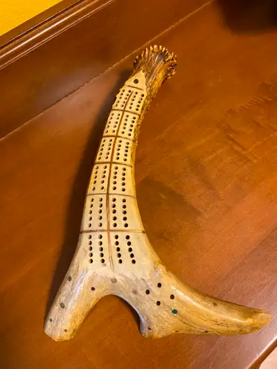 Vintage Elk / Deer Antler Cribbage Board Game with Brass Accents, View more