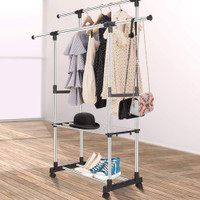 Double Bar Clothes Hanger Stand, Extendable Coat Hanger with 4 W