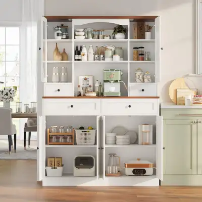 70.9'' Kitchen Pantry Cabinet with Microwave Stand, Wine Rack, View more