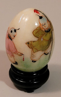 Vintage Chinese Hand Painted Marble Egg  with 2 Children
