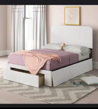 New-QUEEN UPHOLSTERED STORAGE PANEL BED, View more