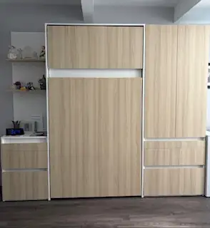 Lit simple escamotable avec  armoire et meubles de rangement, View more
