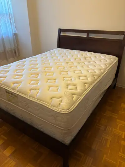 Queen bed frame in dark espresso wood, View more