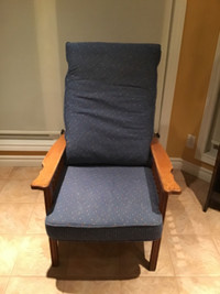 Antique wood recliner with chair pad