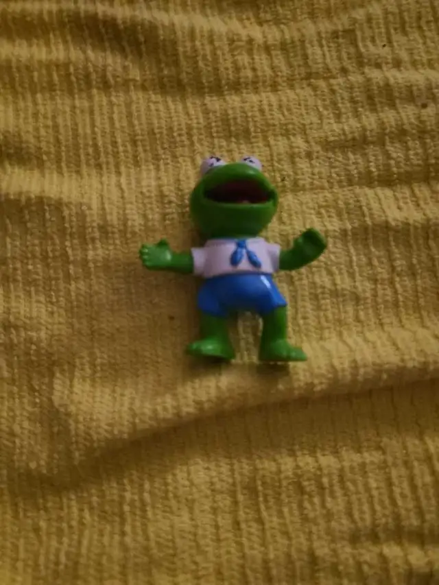 Frog Figure Green Plastic Mini Figure White Shirt Blue Shorts