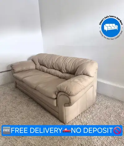FREE DELIVERY Cream Leather 3 Seater Leather Sofa Couch , View more