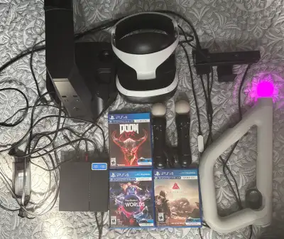 Complete PSVR Bundle - Aim Gun, 2 Move Ctrls, Camera & 3 Games., View more