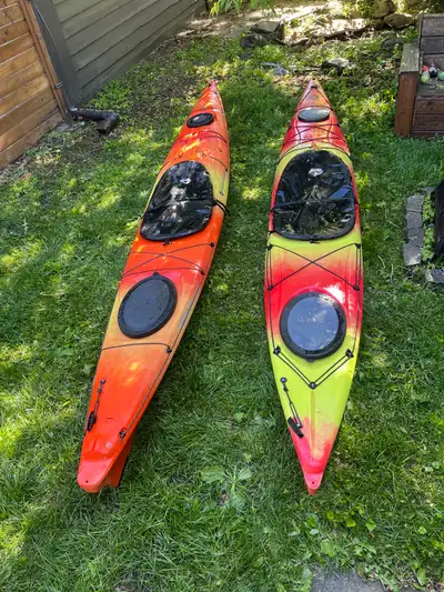 Two kayaks only used a couple seasons. Ready to hit the water! One kayak is is the PERCEPTION CAROLI...