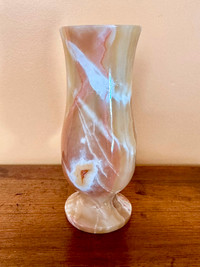 Vintage Natural Alabaster Marble Weighted 6” Vase