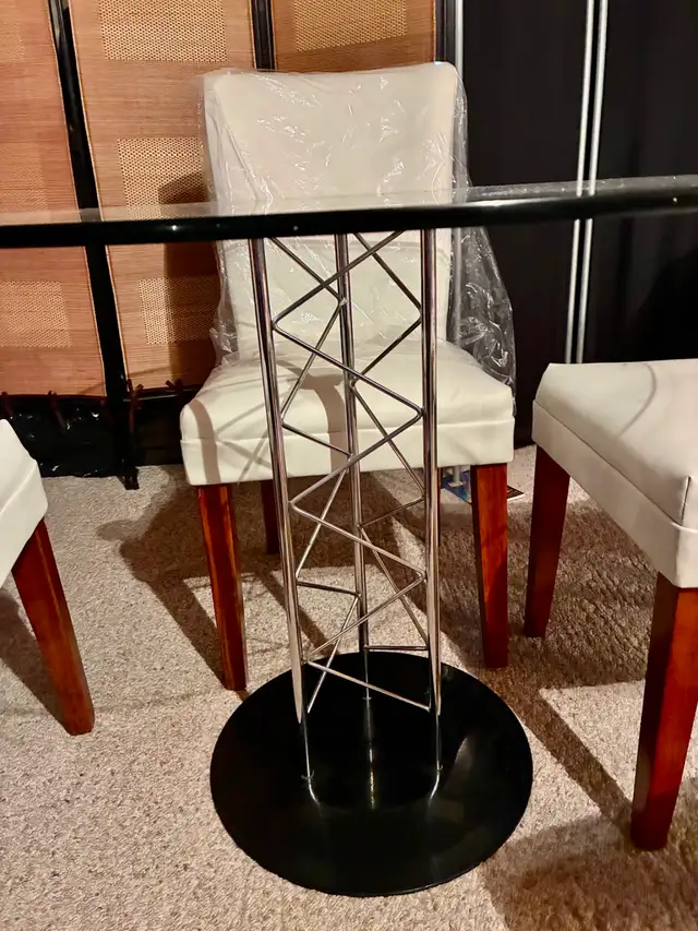 4 NEW re-upholstered chairs, round glass table (sell sep or set) in Dining Tables & Sets in Winnipeg - Image 4
