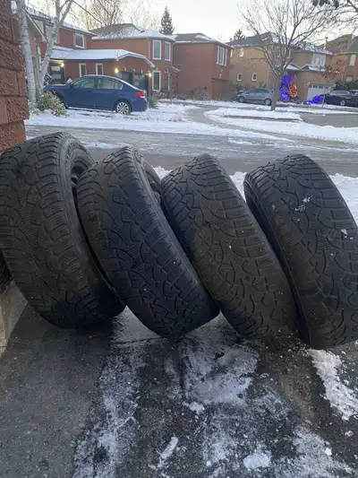 Set of 4, General Altimax Arctic Tires on VW 5x100 bolt pattern rims. Excellent tread, low kms. Came...
