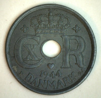 DENMARK 1944 25 ØRE ore COIN ww2 wwII war danmark viking money 2