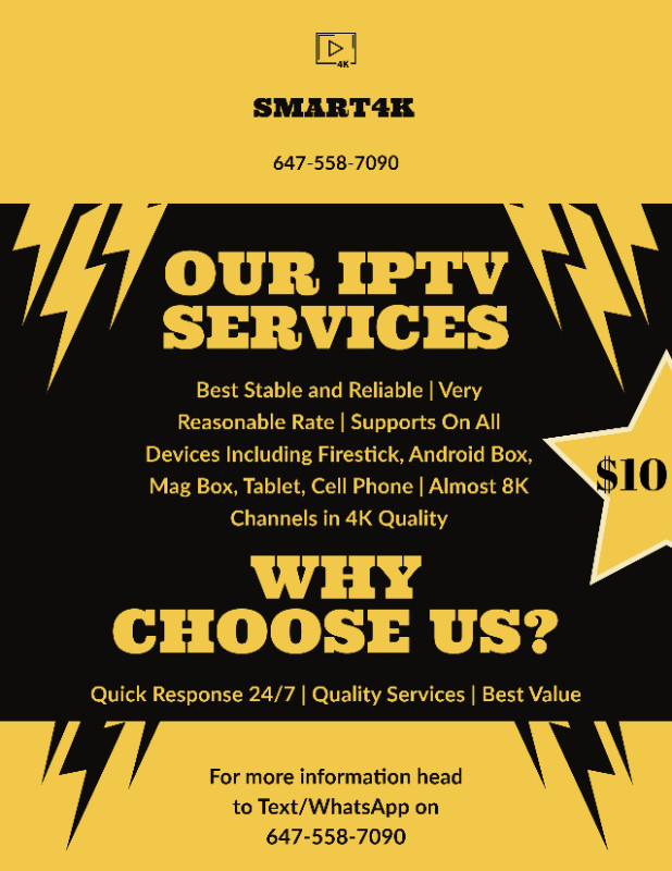 BEST 4K TV SERVICE NO FREEZING FREE TRIAL 647-558-7090 in General Electronics in Mississauga / Peel Region