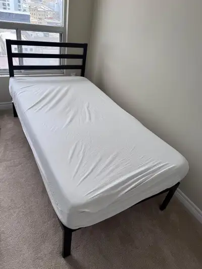 Twin Bed + Memory Foam Mattress – Like New! ️, View more