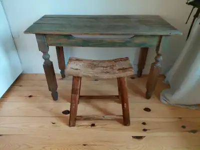 Accent and decorative antique table with seat., View more
