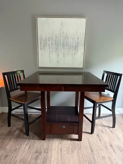 Dark Wood Counter-Height Dining Table with Extension Leaf, View more