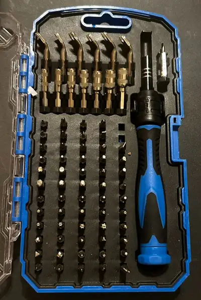 Powerfist screwdriver set includes 7 mini sockets, 6 mini wrenches and 61 bits made from chrome-vana...