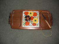 Retro Cheese tray with ceramic tile and knife