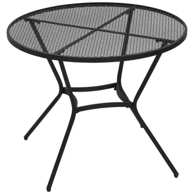 35" Round Patio Dining Table Steel Outside Table with Mesh Tabletop for Garden Backyard Poolside, Bl...