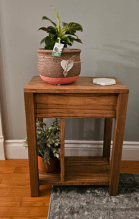 Solid oak side table with storage