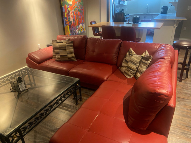 Red Leather Sectional Sofa in Couches & Futons in La Ronge