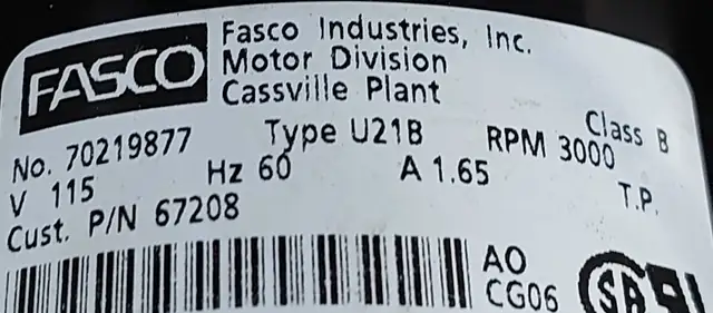 FASCO Inducer Motor – Model 70219877 (Cust. P/N 67208) -  M026 in Heating, Cooling & Air in City of Toronto - Image 4