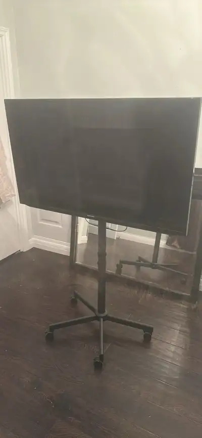 40” smart tv mounted on rolling stand, View more