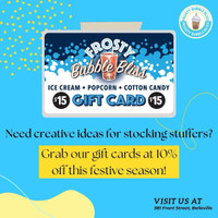 Gift card available for ice creams/cotton candy/bubble tea & mor