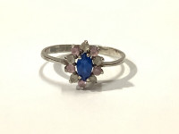 Sterling Silver Ring with Sapphire Blue Rhinestone Size 7 #404