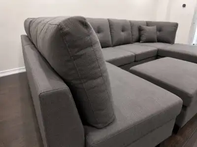 Modern Charcoal Gray Sectional Sofa with Ottoman & Storage, View more