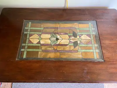 Solid Wood Coffee Table with Stained Glass Insert., View more