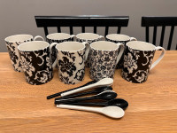 8 Porcelain Martha Stewart Mugs with Mixing Spoons