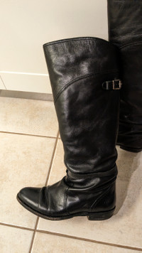 FRYE tall black leather boots . Size 11
