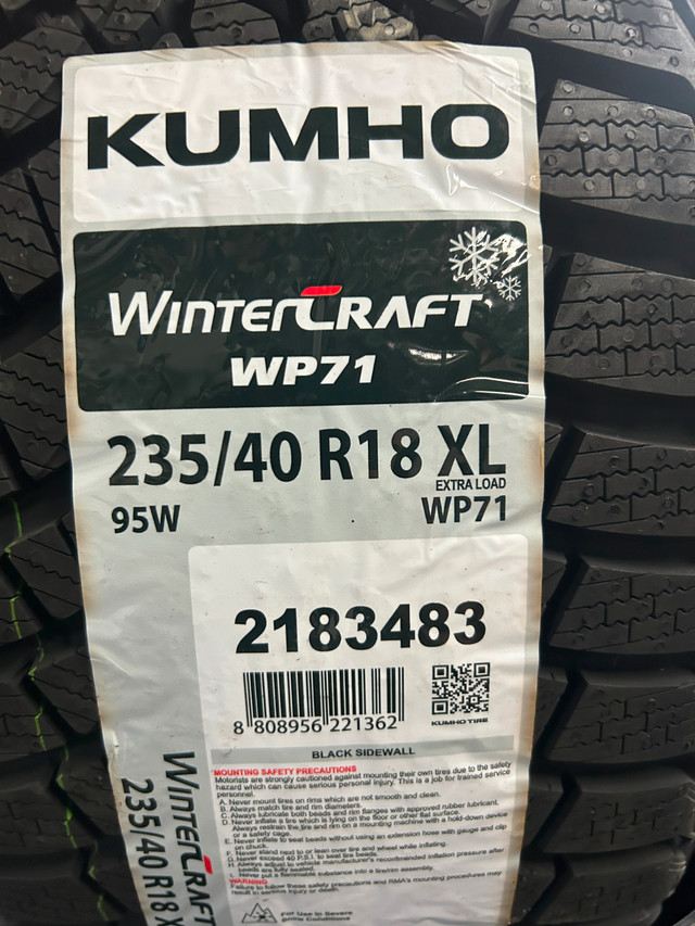 Kumho WinterCraft WP71 235/40R18 XL tires in Tires & Rims in Ottawa