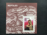 TIMBRE FEUILLET, TANZANIE 1993, SERPENT, un timbre.