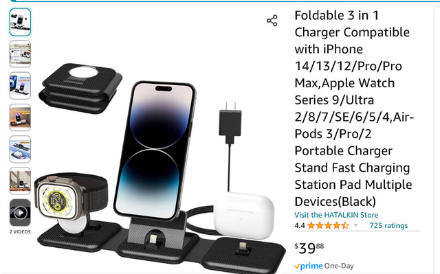 Foldable multi charger for Iphone/Apple Watch/Air Pods dans Téléphones cellulaires  à Laval/Rive Nord