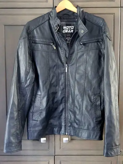 MOTO GEAR Men's Leather Jacket Size Large-NOTE -FITS LIKE MEDIUM, View more